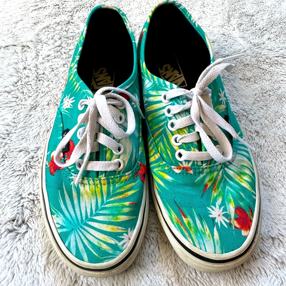 Vans Tropical Print Sneakers - Green and White - Plumeria print